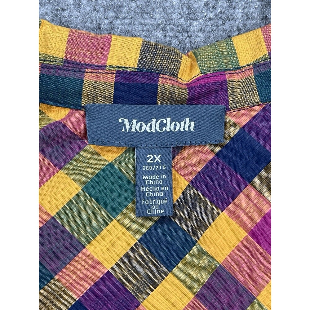 ModCloth Sleeveless Top Womens 2X Button Front Plaid Cotton NEW W Tags - Picture 5 of 10